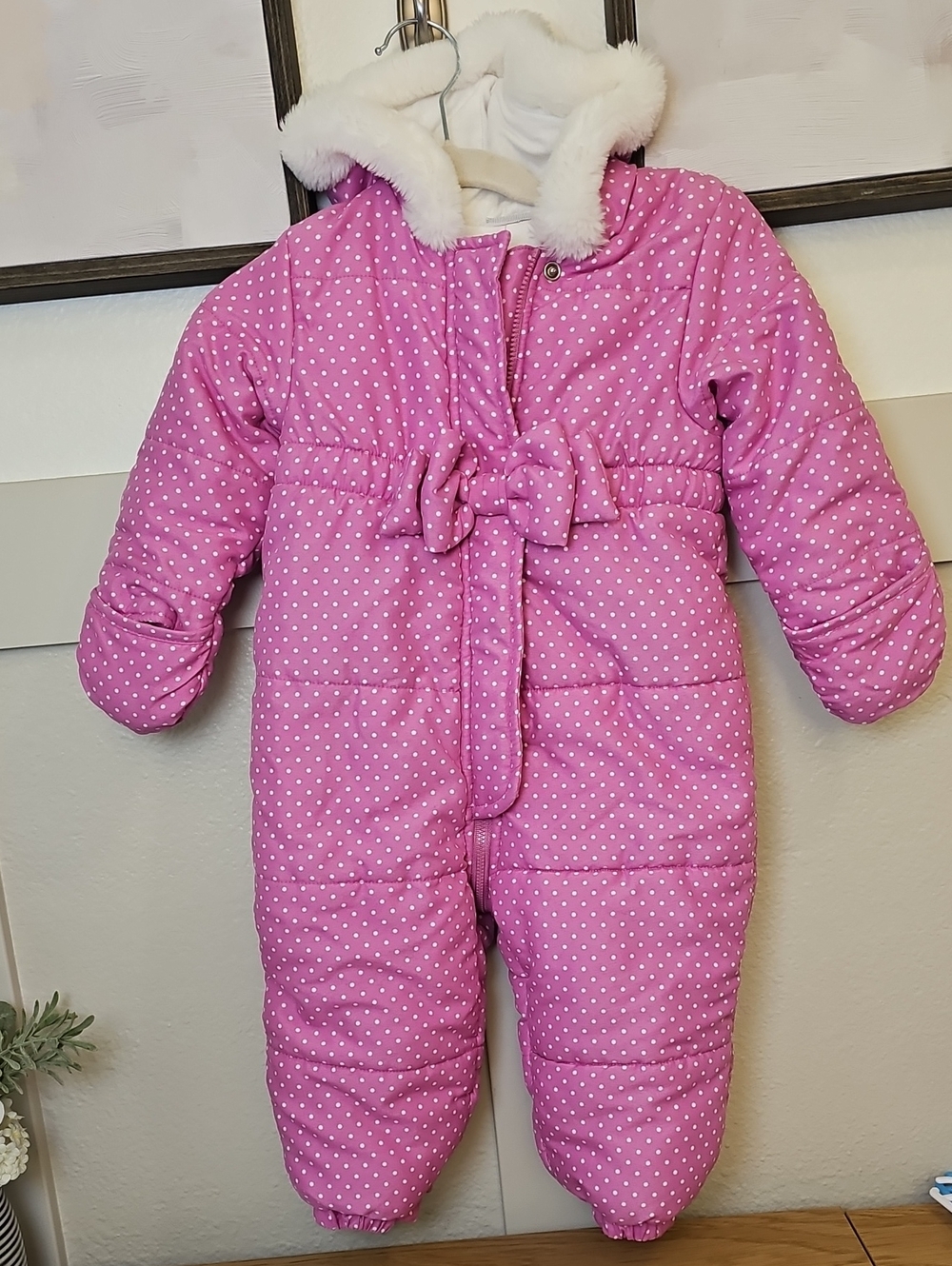 First Impressions Pink Polka Dot Snowsuit 18M EUC